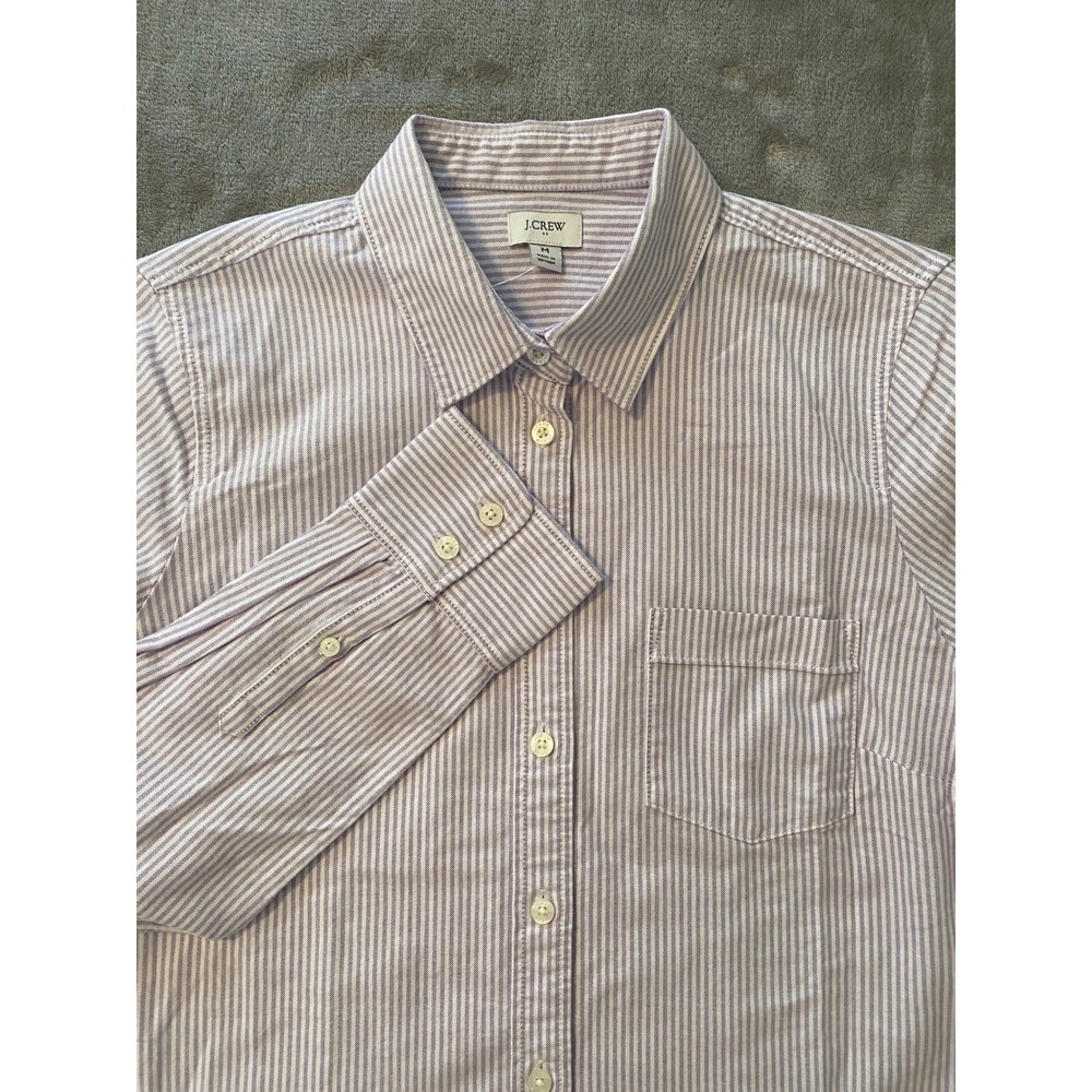 J.Crew Button Down Womens M Purple Striped Long Sleeve Cotton Shirt Classic NEW